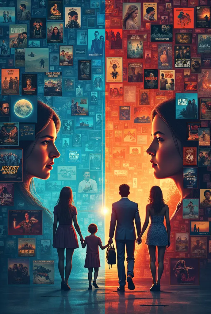 create an poster with the title "ai : in the sphere of family". the back ground must be filled with the posters of the movie 'bi...