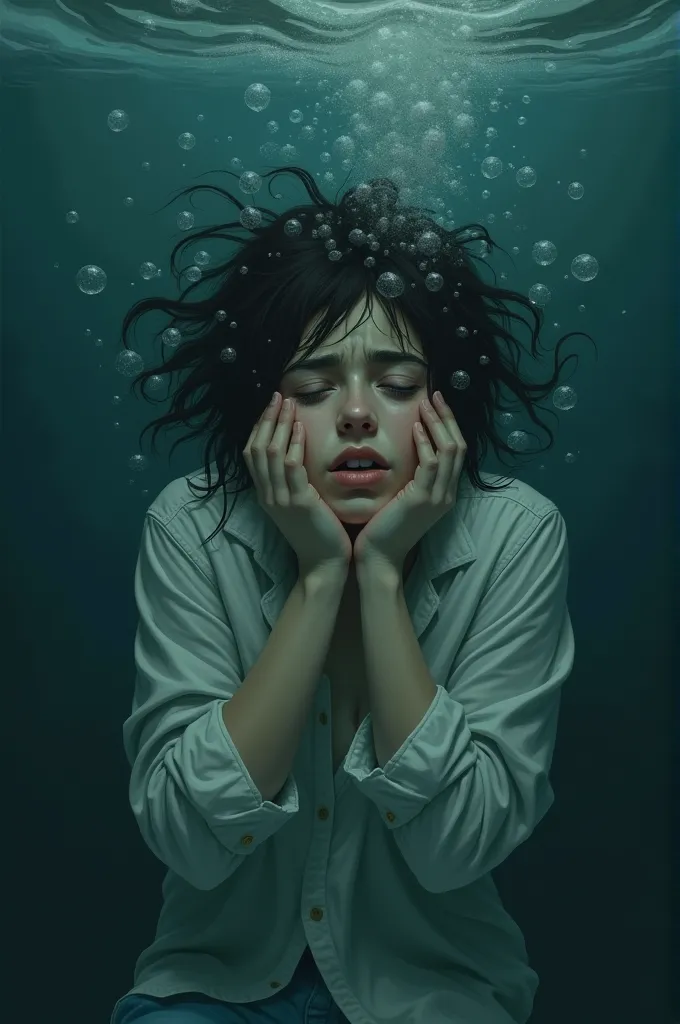 draw a depressed teen-ager drowning in water