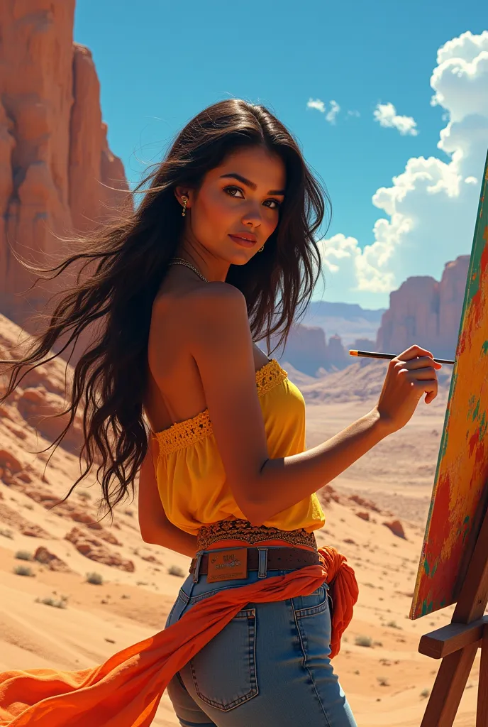 beautitul hispanic woman in the southwest desert of new mexico painting