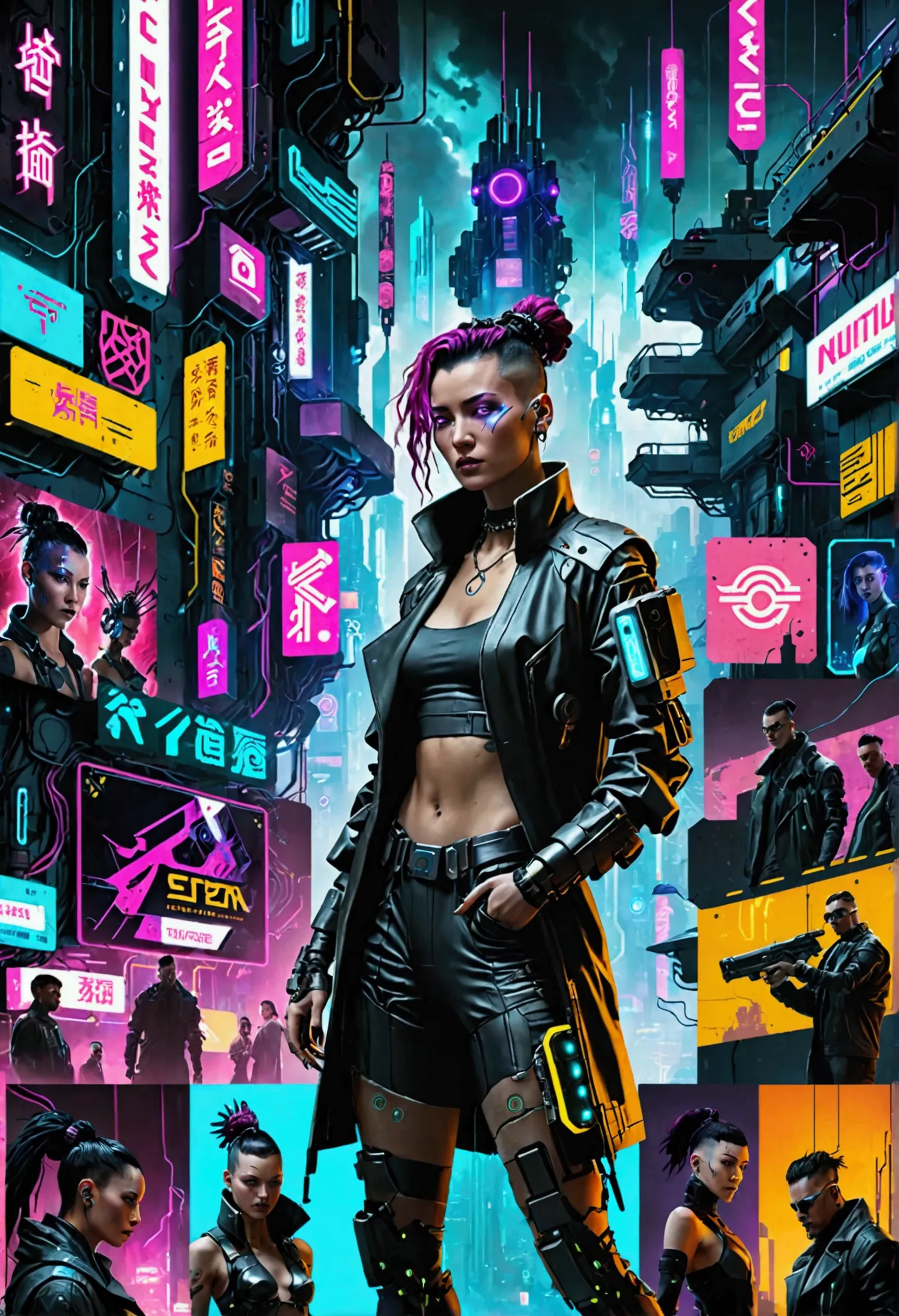 create a mood board on the theme cyberpunk