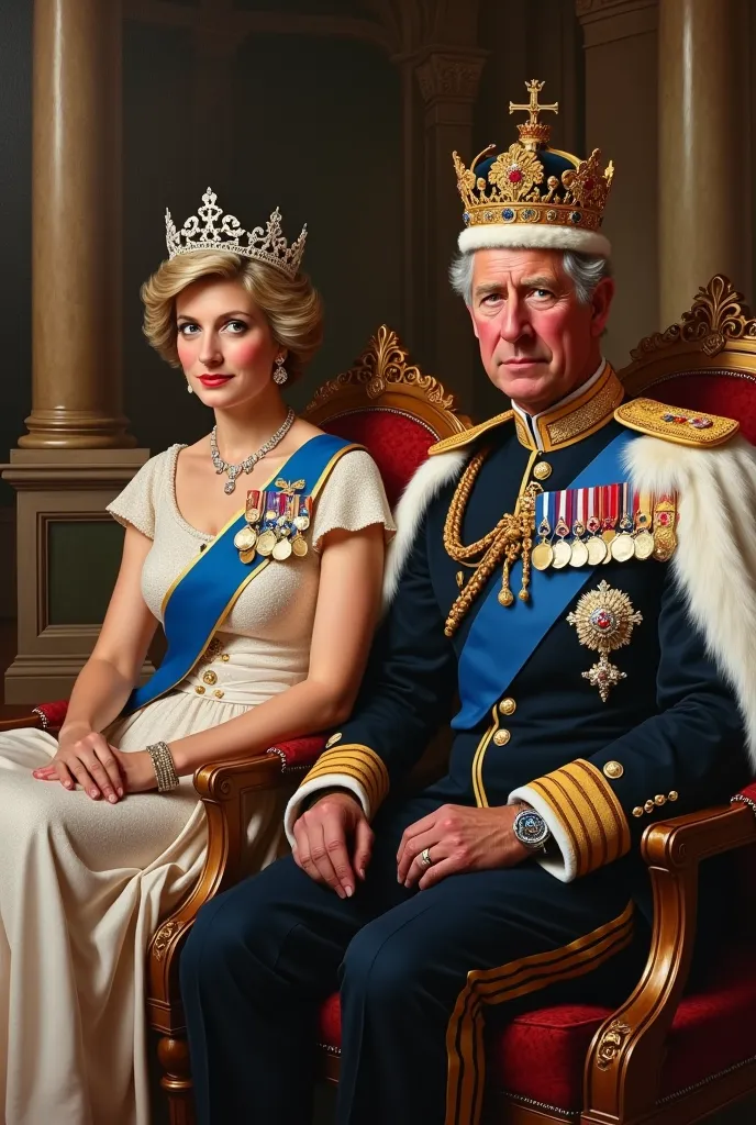 princess diana, 63, and prince charles, 75, with state crowns, as kings of england