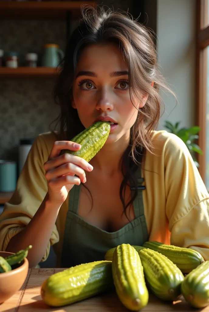 woman eating pickles