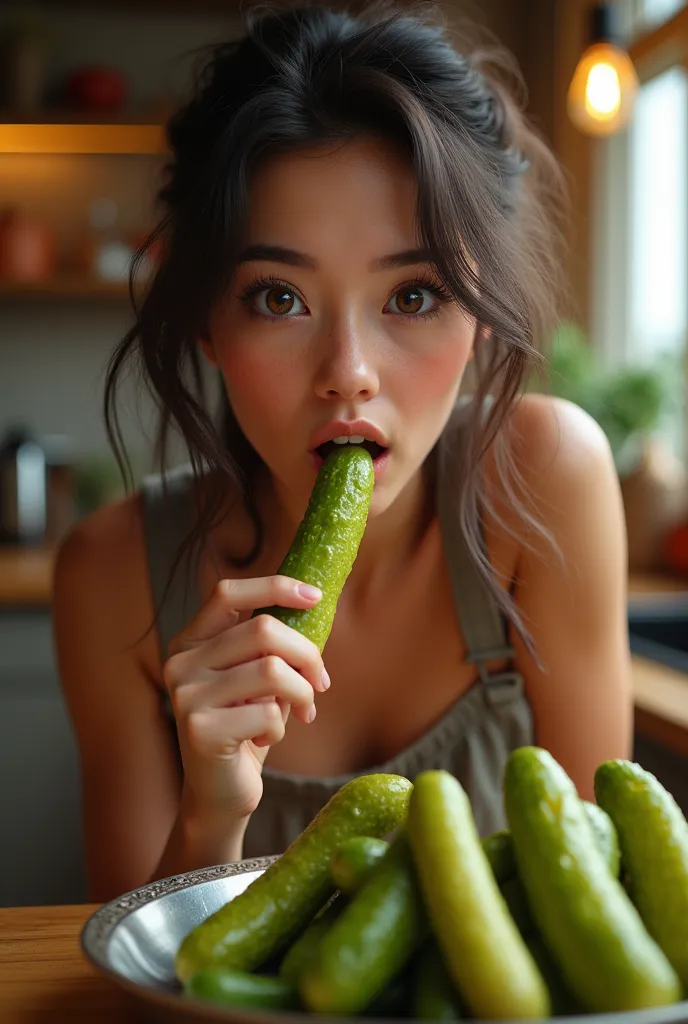 woman eating pickles