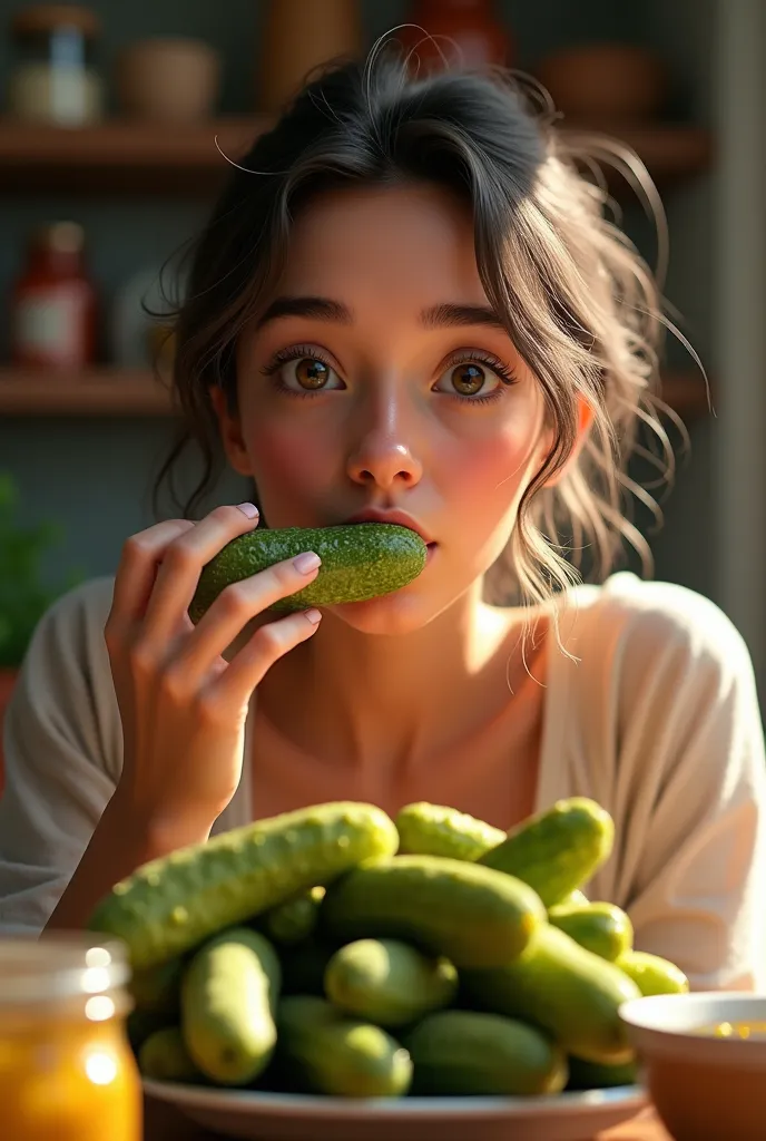 woman eating pickles