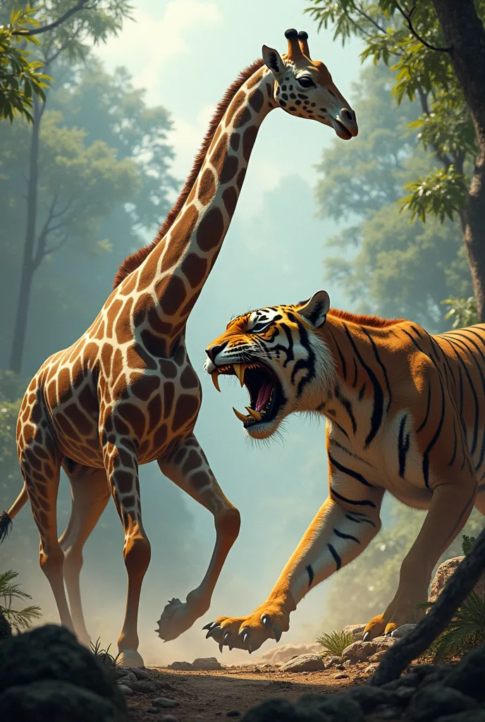 giraffe-saber-tooth tiger: fight scene.