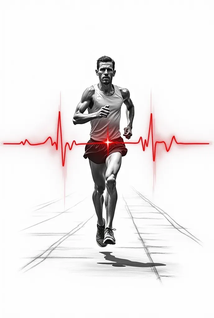 heart pulse lines in the middle of a person running his marathon sketch