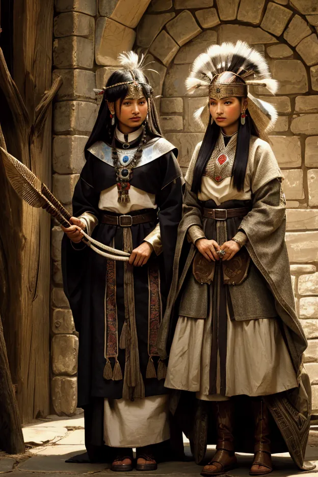 beautiful sioux hunters, 1455 ad, traditional costumes