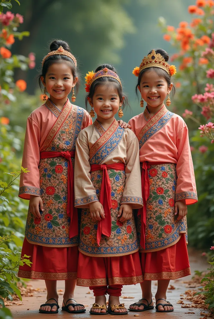 maximumlism, hyper realistic, vivid colour, full body shot, sharp focus digital photo style of chiang mai group of child girls, ...