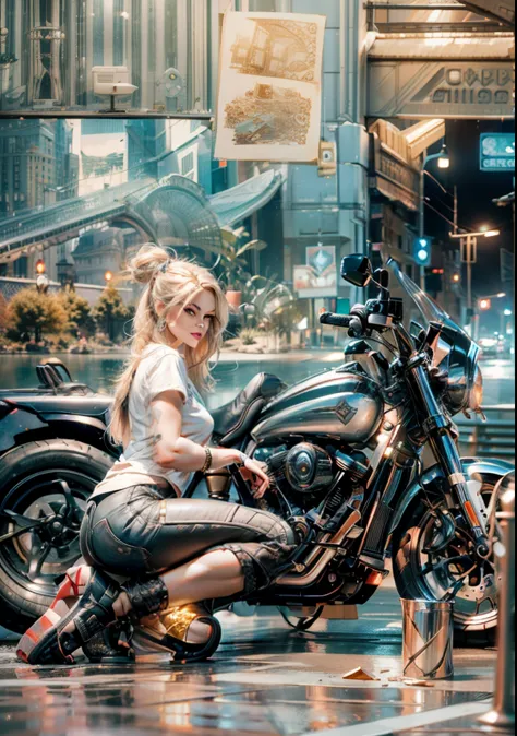 potrait of a curvy girl on harley davidson, score_9, score_8_up, score_8, realistic,very realistic photo, dynamic lights, full s...