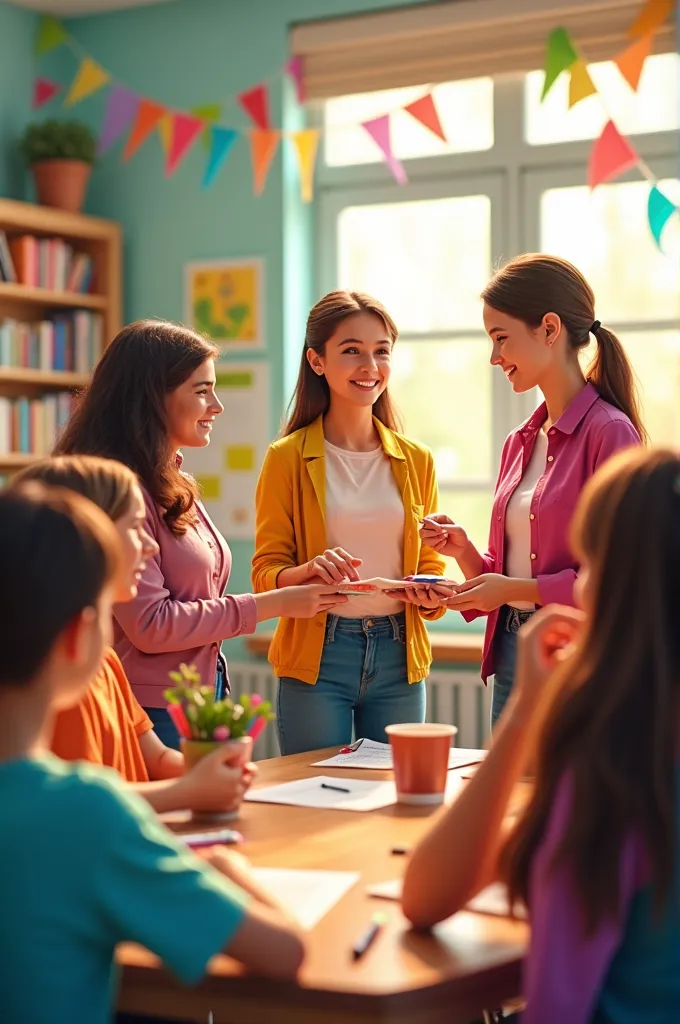 students celebrating teachers day in their classroom