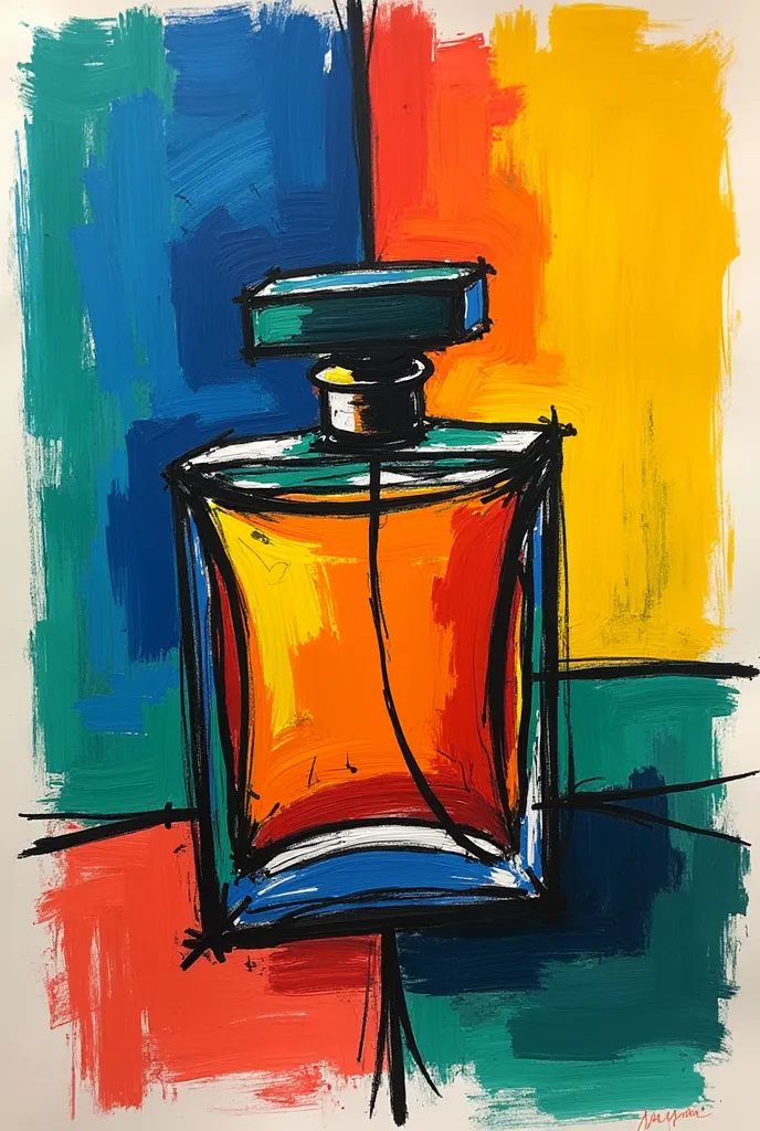 drawing of a perfume container in the artistic fauvism style