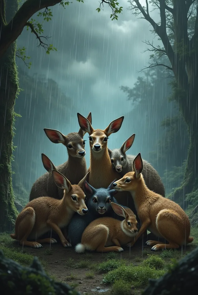 the storm hits and the animals help each other stay safe