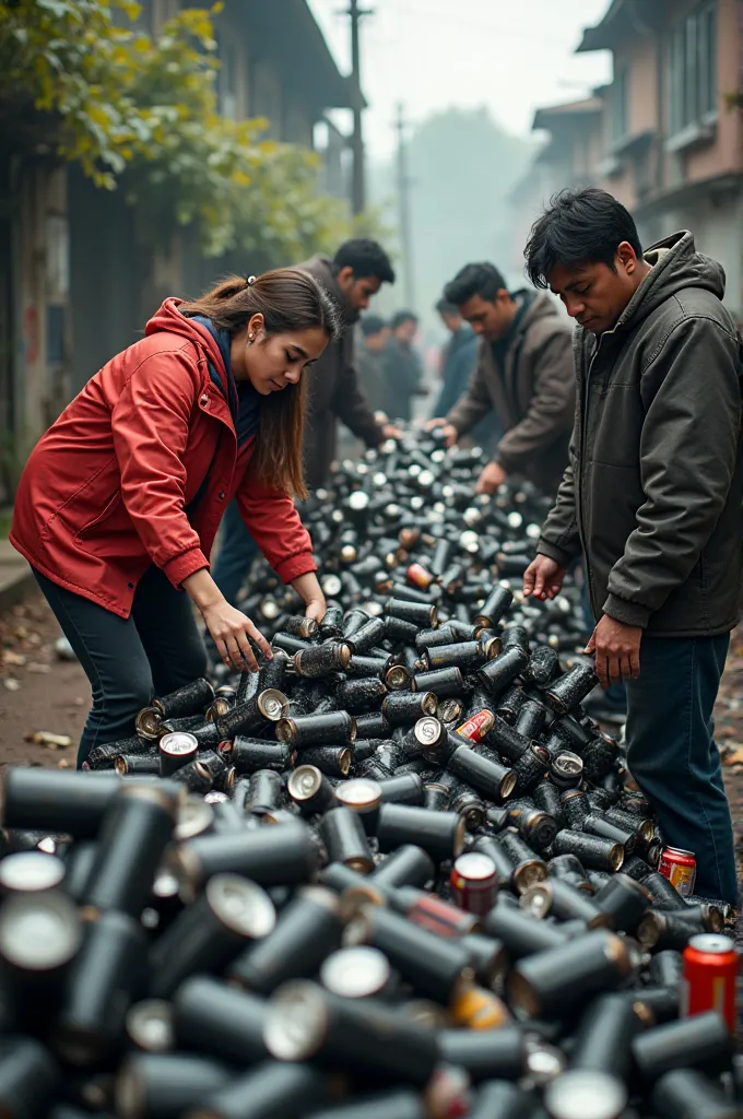 people collecting black cans