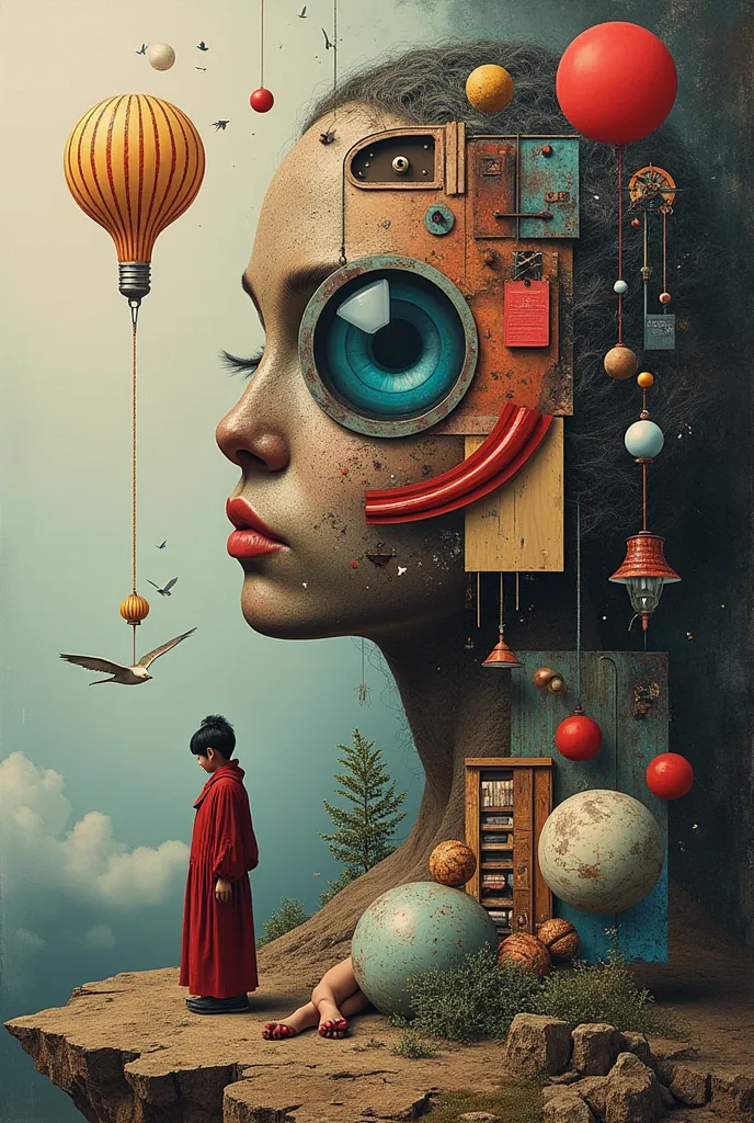 the combination of modern surrealism with collage techniques creates a visually captivating and thought-provoking aesthetic. the...