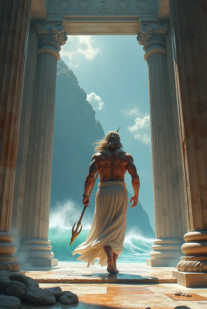 a greek god poseidon going in temple