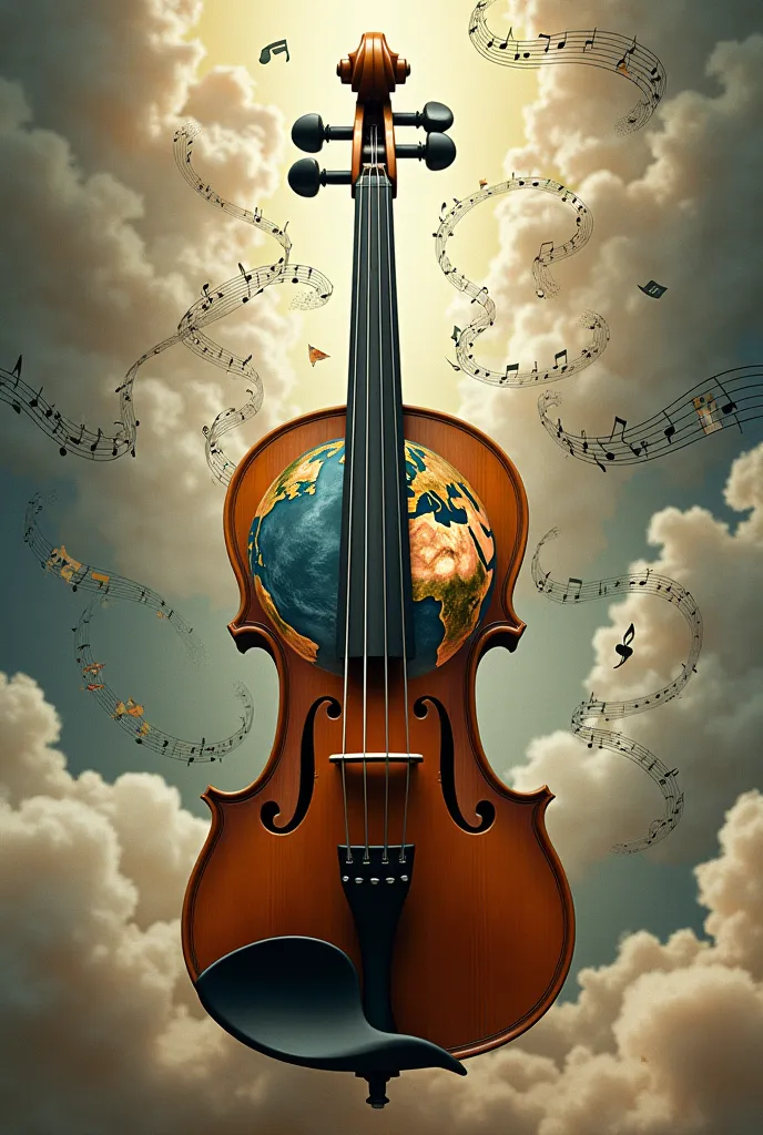 violin with continents inside and music in the background