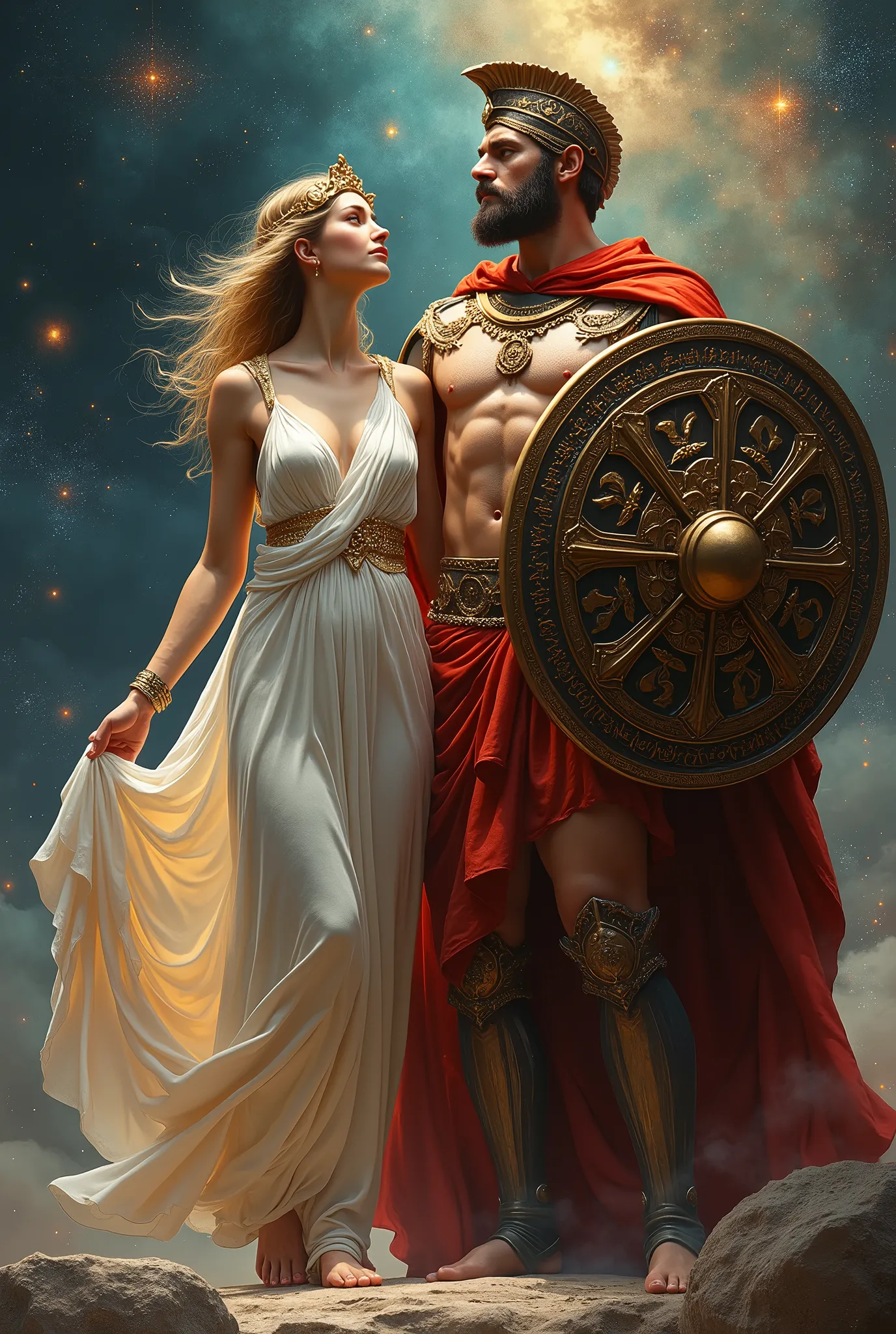 beautiful venus and mars with a shield, greek mythology