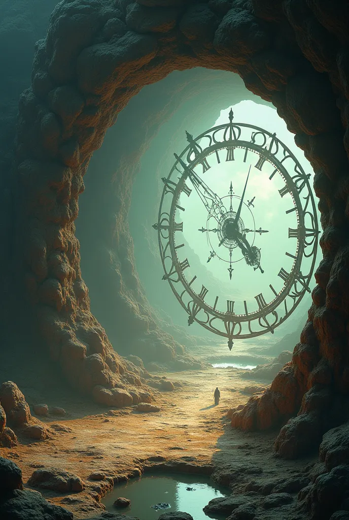 a portal on the side with a plane of it with clock hands representing the passing of time