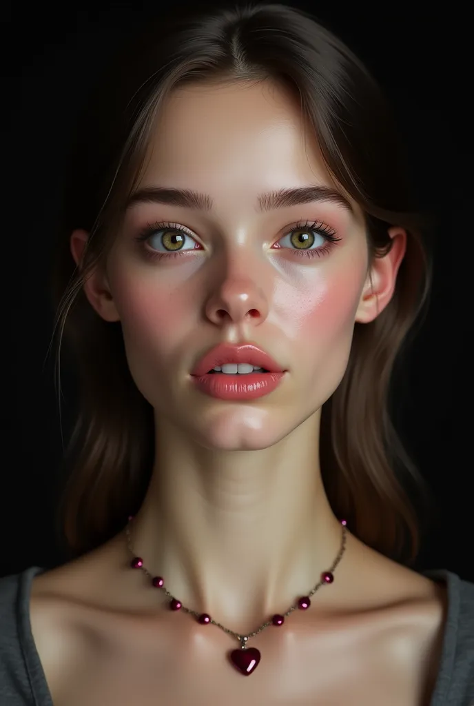 illustrates a hyperrealistic female face from the front, in a range of 18 to 25 years of age, of white skin, facial symmetry,  b...