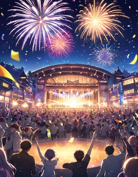 landscape only、night dance venue、confetti、light up fireworks