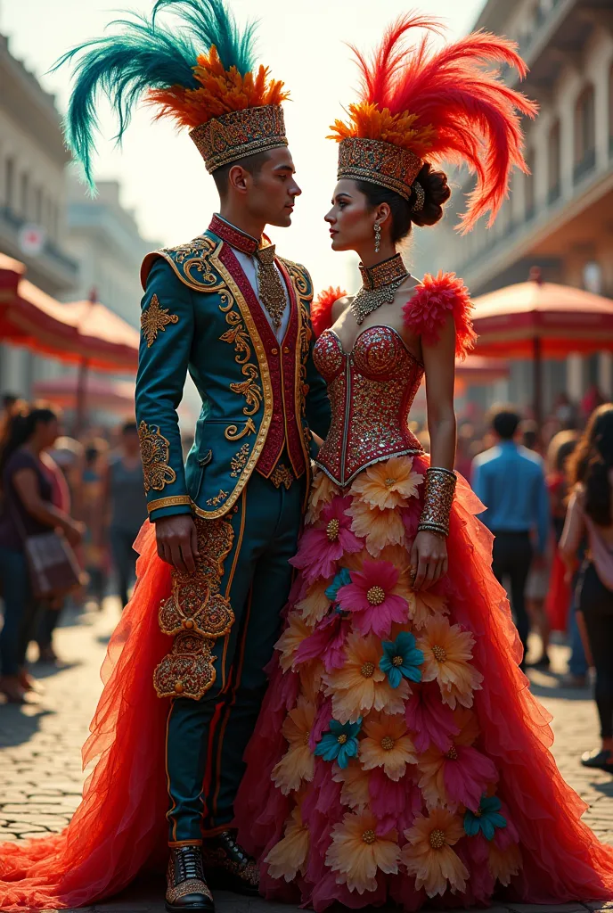 couple costume for carnival, colorful and imposing, to win a contest