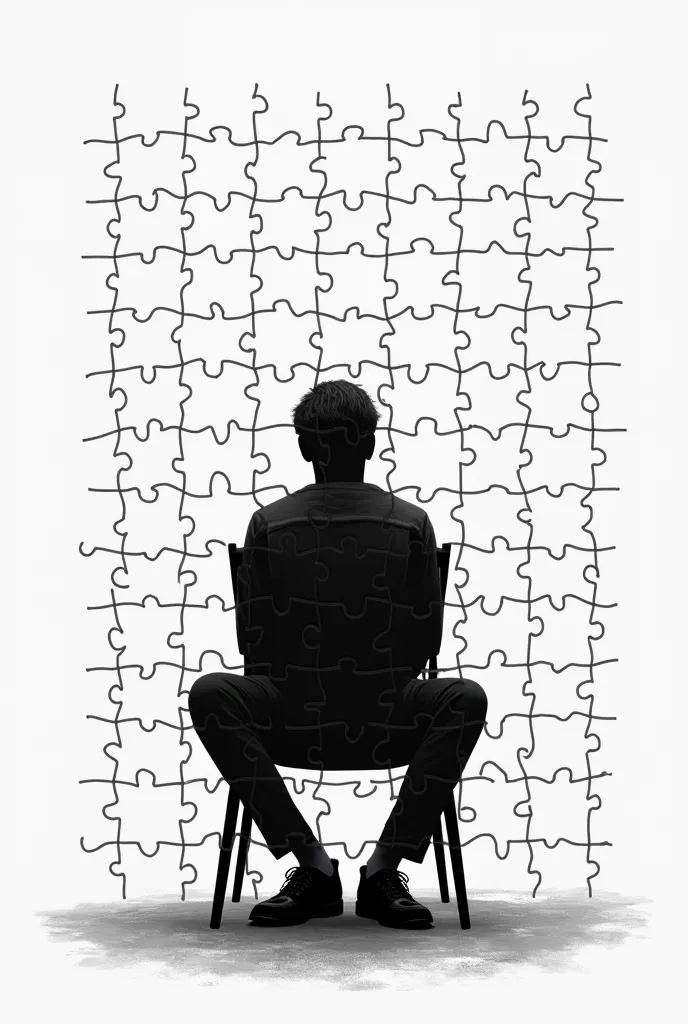 make me a puzzle of a person sitting in a chair in black and white