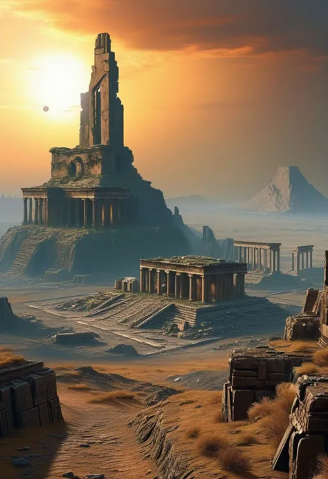 a picture taken from a computer screen of a desert with ruins