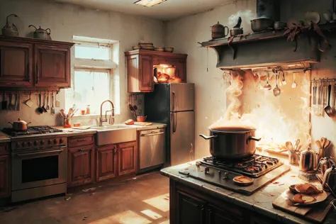 there is a kitchen with a stove