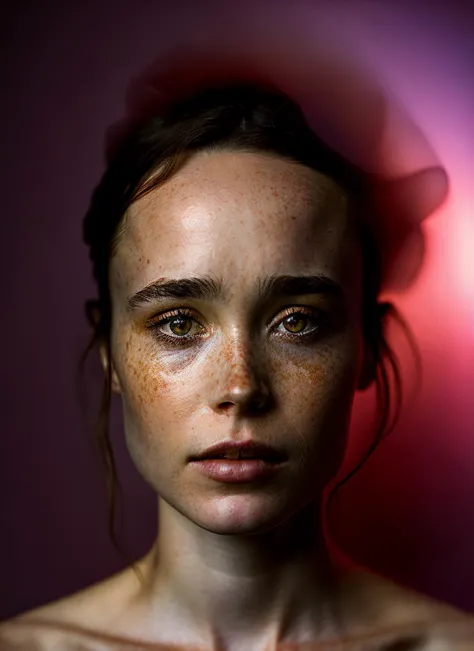 a close up of a woman with freckles on her face