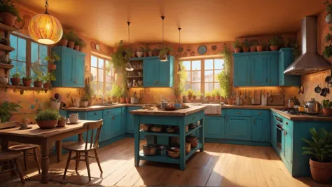 a close up of a kitchen with a table and chairs